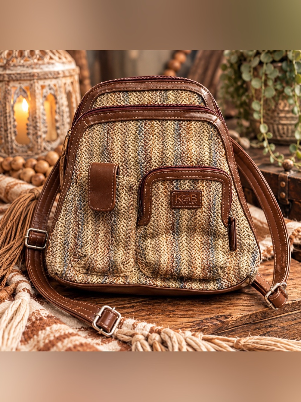 KGB Company Y2K Woven Mini Backpack Brown Boho Shoulder Bag